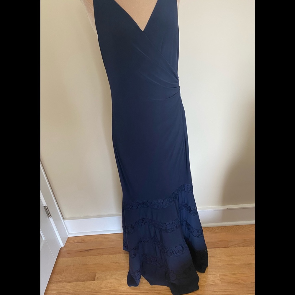 Ralph Lauren Navy Lace-Panel Jersey Gown Size 12 - Picture 1 of 13